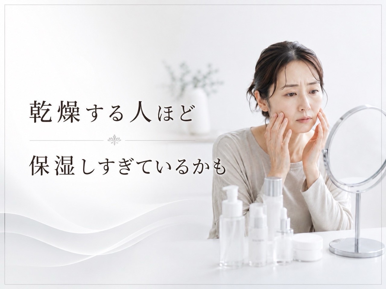 保湿しているのに乾燥する40代女性の乾燥肌とスキンケアイメージ