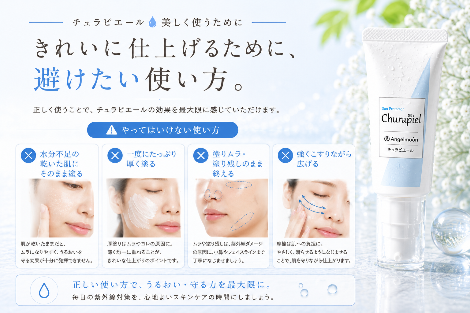 一度に大量に塗る・強くこするなどチュラピエールで避けたい使い方