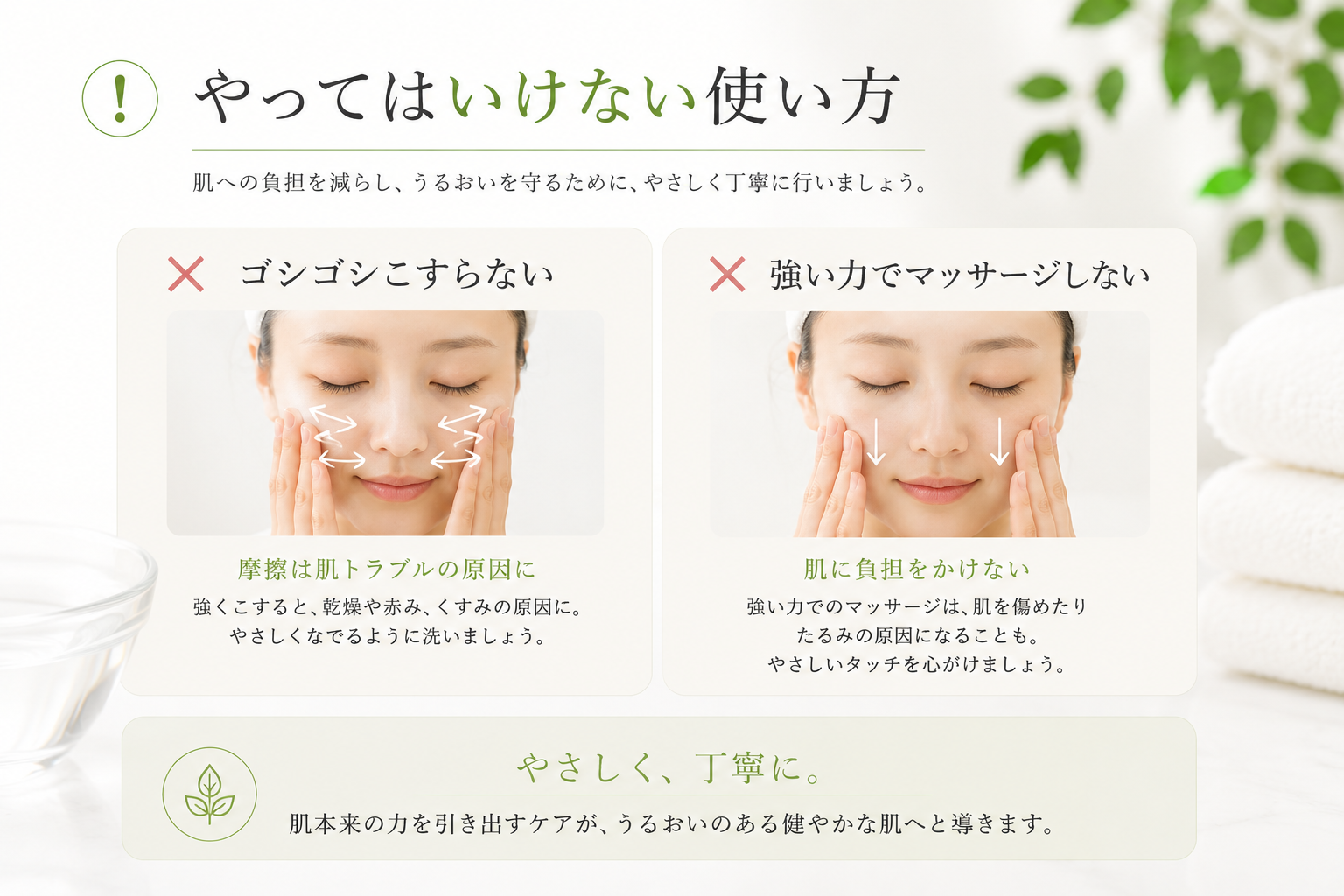 クレンジング時に避けたいゴシゴシ洗いと強いマッサージ