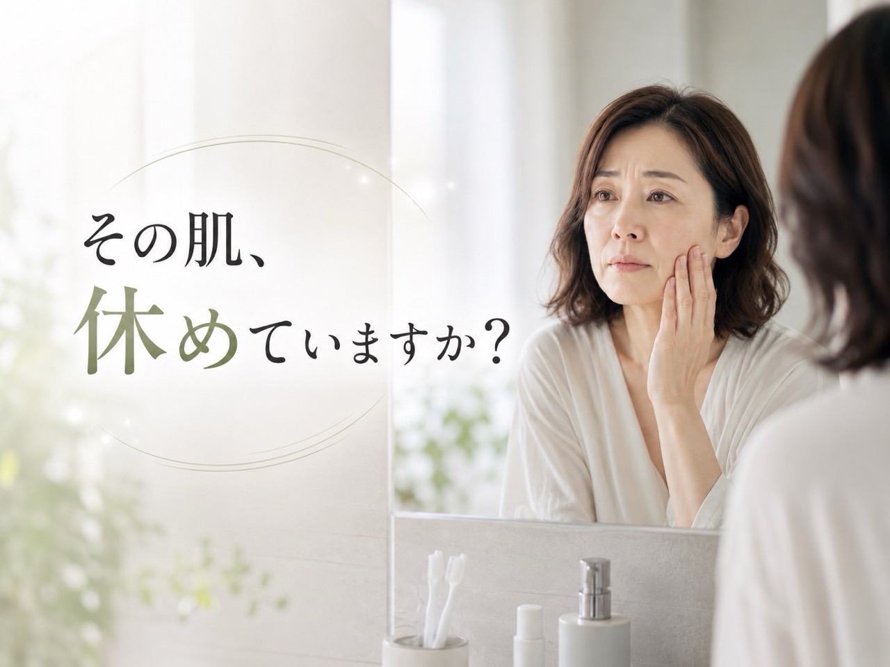 40代の肌荒れや乾燥に悩む女性のスキンケアイメージ
