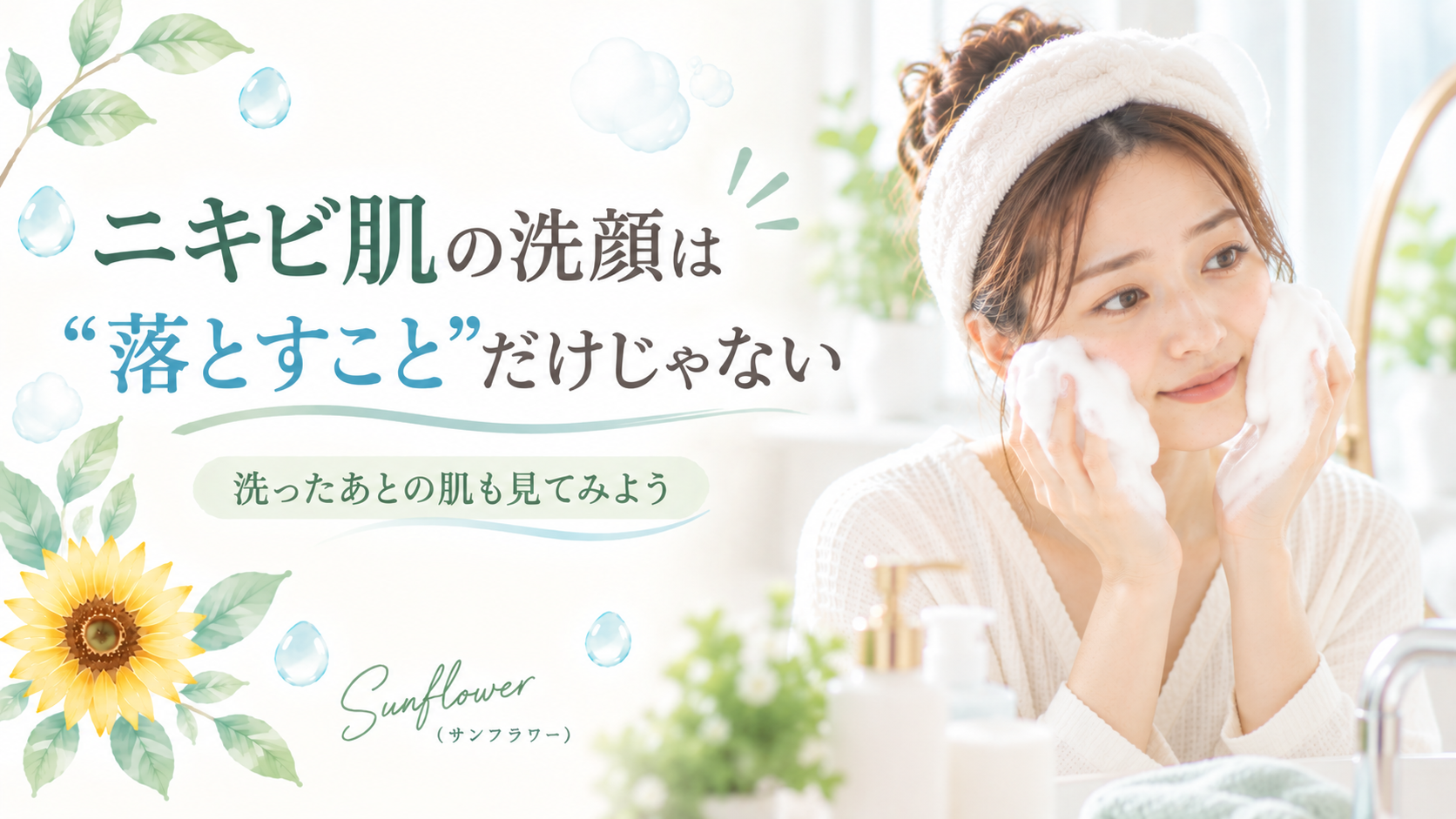 ニキビ肌の洗顔は落とすことだけでなく洗ったあとの肌を見ることも大切だと伝えるSunflower（サンフラワー）の記事画像