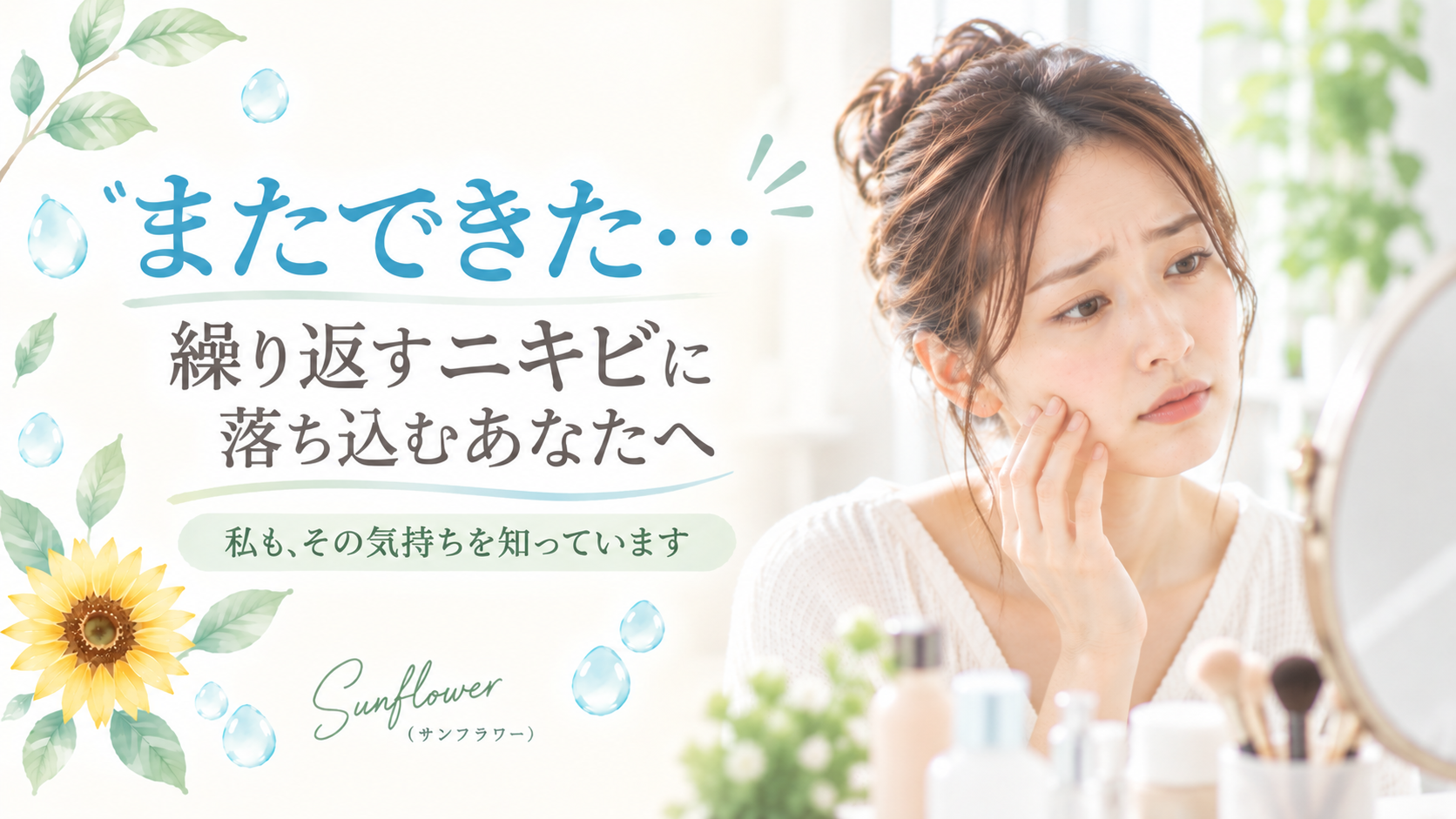 「またできた」と繰り返すニキビに落ち込んでしまう方の気持ちに寄り添うSunflower(サンフラワー)の記事画像