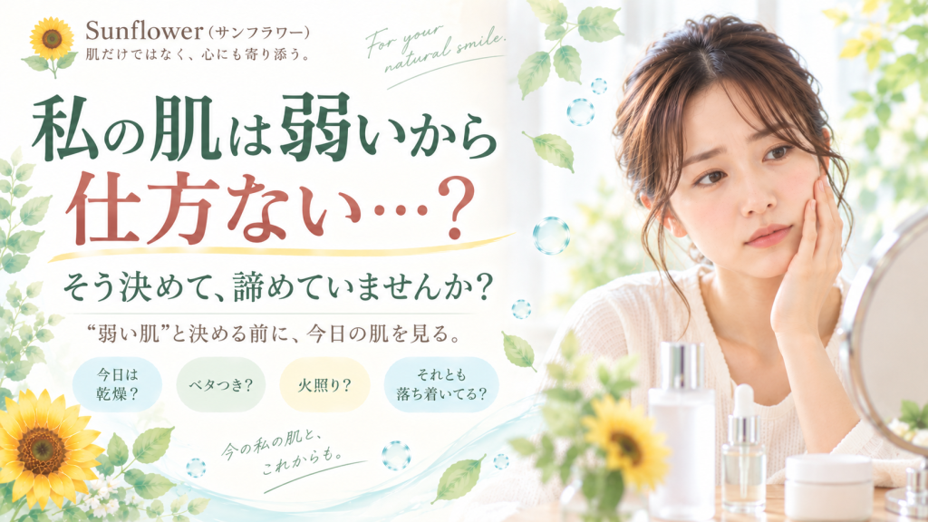 「私の肌は弱いから仕方ない」と諦めかけている方へ今日の肌を見ることを伝えるSunflower（サンフラワー）の記事画像