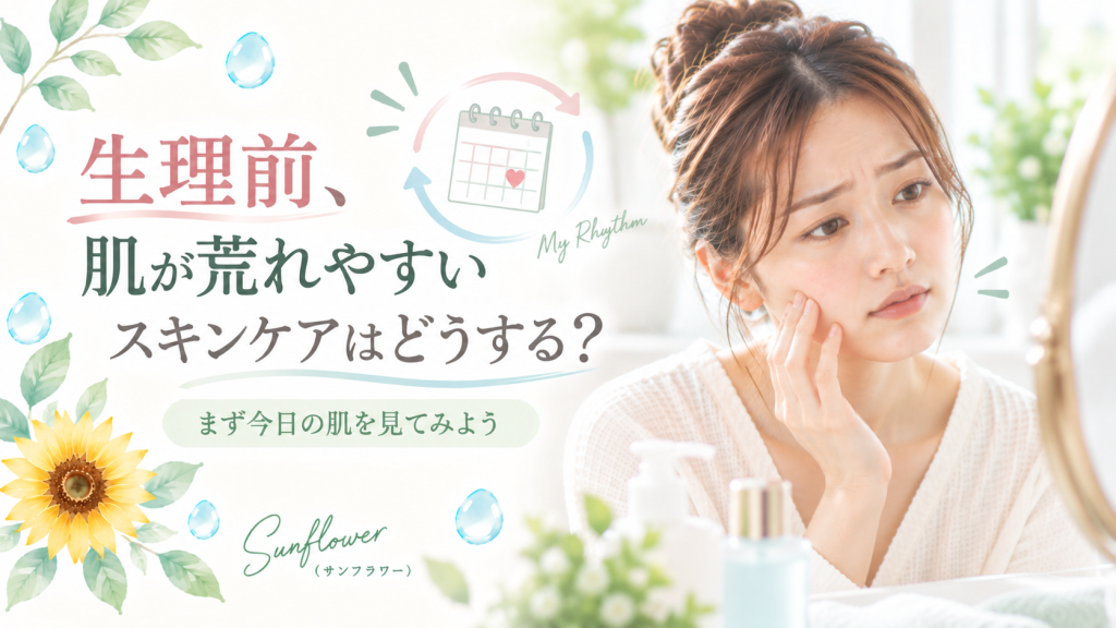 生理前に肌が荒れやすいときのスキンケアについて伝えるSunflower（サンフラワー）の記事画像