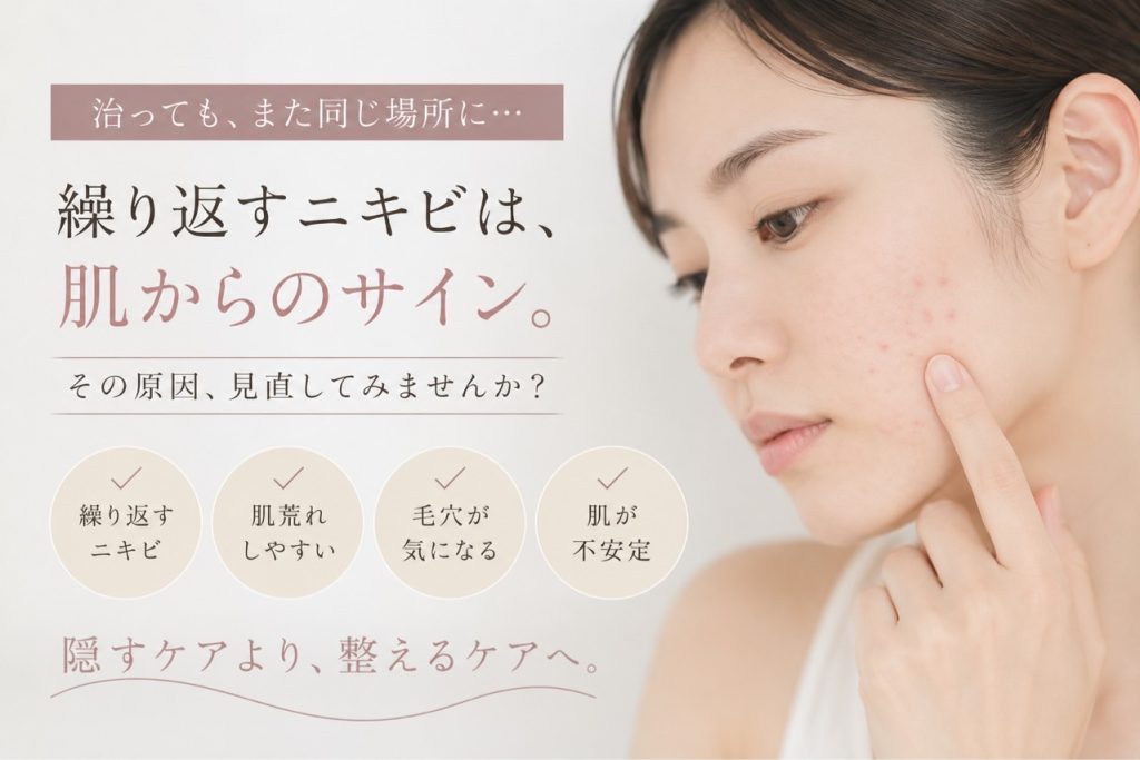 同じ場所に繰り返すニキビや肌荒れに悩む方へ隠すより整えるケアを伝えるSunflower（サンフラワー）の記事画像
