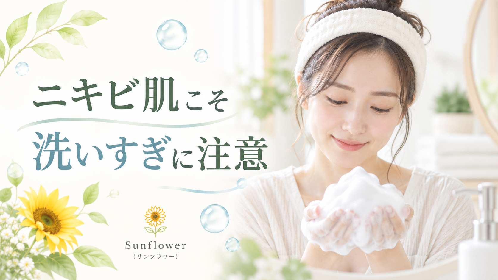 ニキビ肌の洗いすぎに気をつけたい理由とやさしい洗顔について紹介するSunflower(サンフラワー)の記事画像