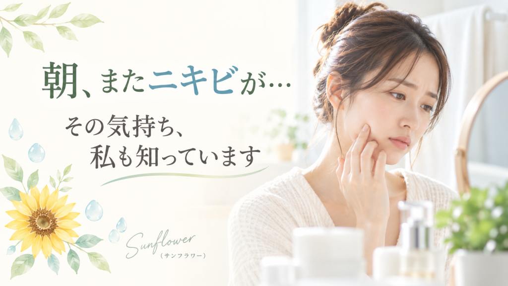 朝起きてニキビができていて落ち込む気持ちに寄り添うSunflower（サンフラワー）の記事画像