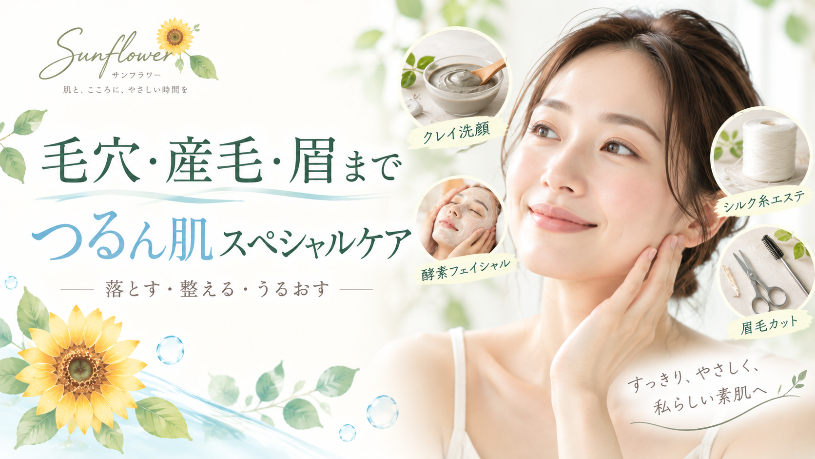 毛穴・産毛・眉まで整えるSunflower（サンフラワー）のスペシャルケアを紹介する記事画像