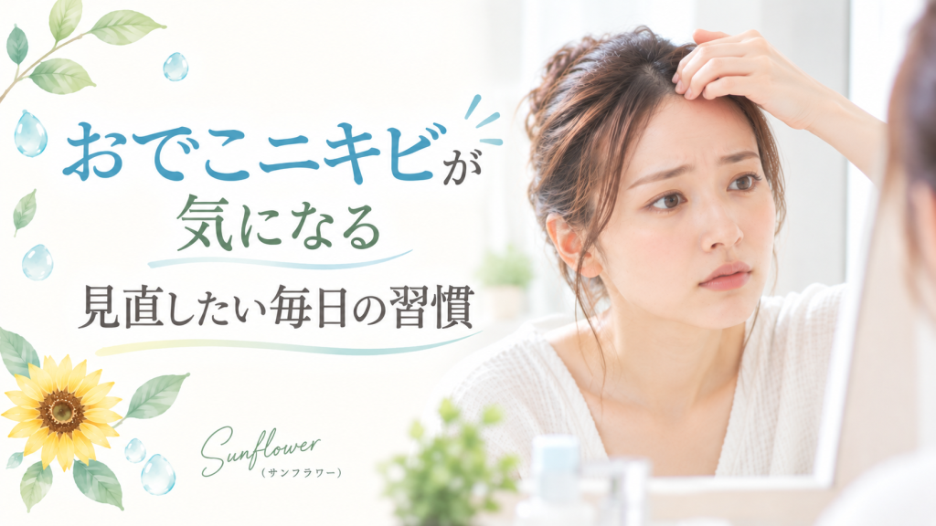 おでこのニキビが気になる方へ毎日の習慣で見直したいことを紹介するSunflower（サンフラワー）の記事画像