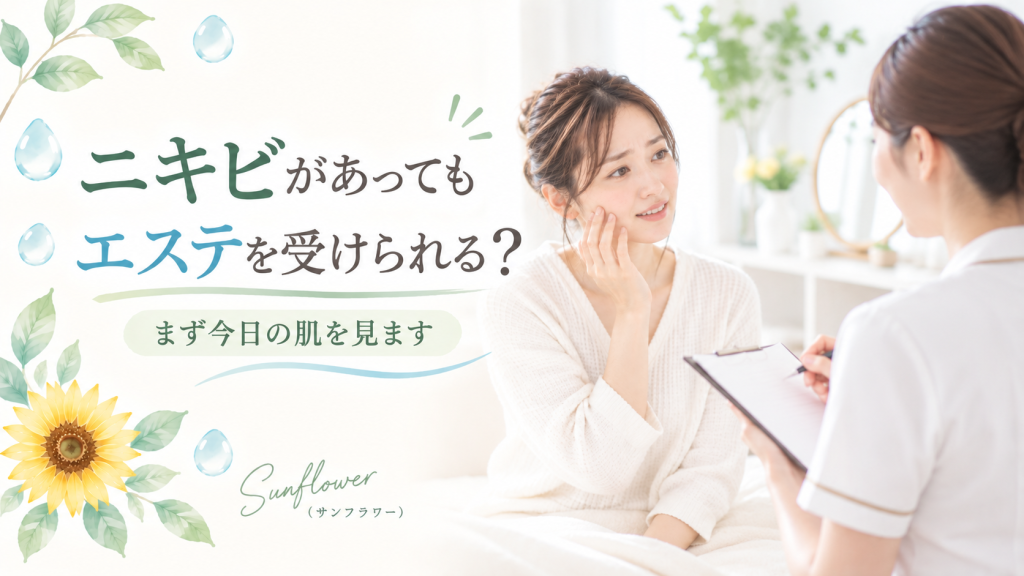ニキビがあるときもエステを受けられるのかSunflower（サンフラワー）の考え方を紹介する記事画像