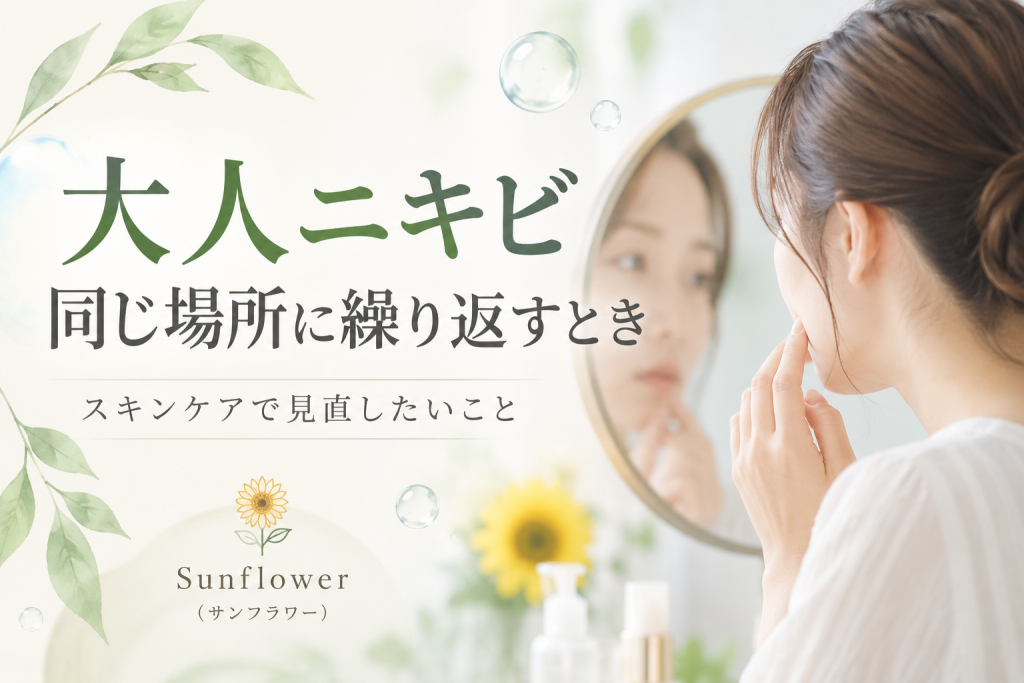 大人ニキビが同じ場所に繰り返すときにスキンケアで見直したいことを紹介するSunflower（サンフラワー）の記事画像