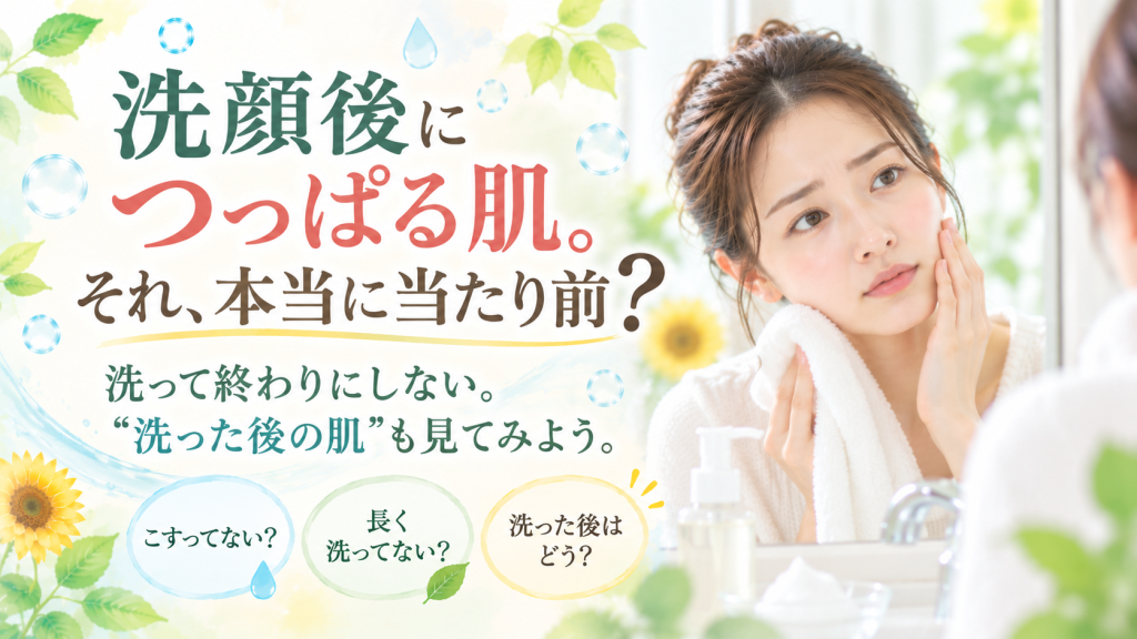 洗顔後につっぱる肌を当たり前にせず洗い方と洗った後の肌を確認することを伝えるSunflower（サンフラワー）の記事画像