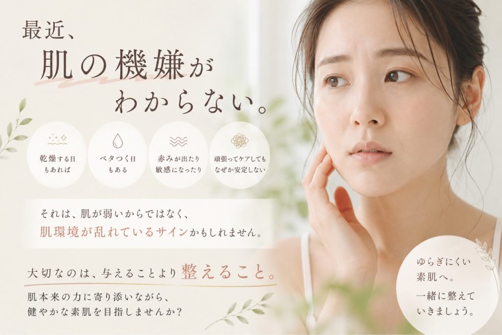乾燥・ベタつき・赤みなど肌の調子が安定しないときに大切な整えるケアを紹介するSunflower（サンフラワー）の美容コラム画像